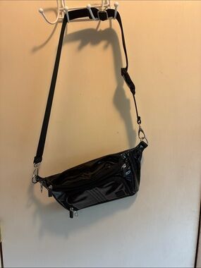 Ihkwip Black Patent Crossbody Belt Bag - Sleek Women's sling bag.